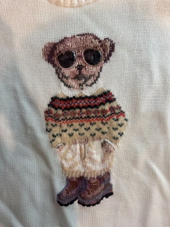 Polo by Ralph Lauren Cream Crewneck Sweater with Teddy Motif - Picture 2 of 4